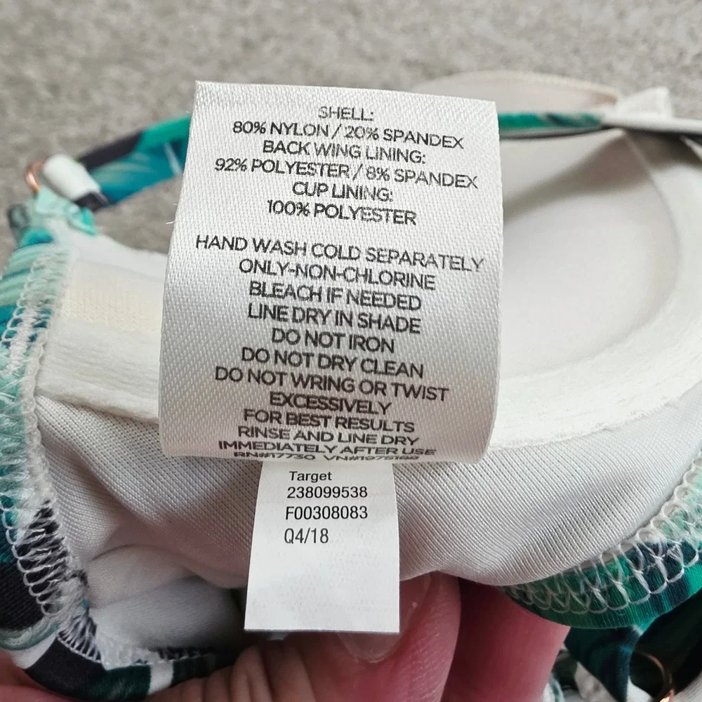 Shade & Shore Bikini Top Womens‎ 32B Green Tropical Palm Striped Underwire Beach